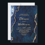 Convites Casamento com Agata Azul de Marble, Marinho Dourad<br><div class="desc">Convite para Casamento de Agatos Azuis Marble,  Marinho Dourado moderno.</div>