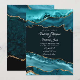 Convites Casamento com Ágata Azul e Dourado