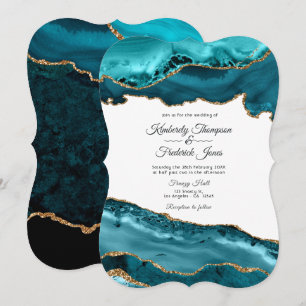 Convites Casamento com Ágata Azul e Dourado