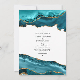 Convites Casamento com Ágata Azul e Dourado