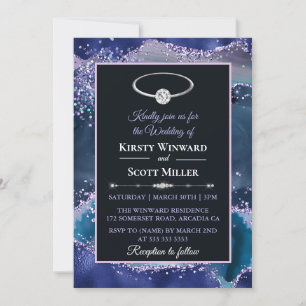 Convites Casamento com Ágata Brilhante Azul Roxo