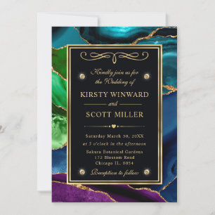 Convites Casamento com Ágata Brilhante Roxo, Azul e Verde