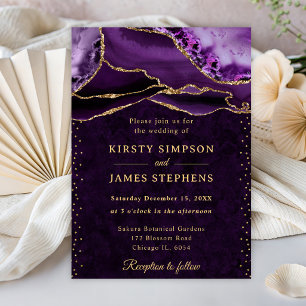 Convites Casamento com Ágata Brilhante Roxo e Dourado
