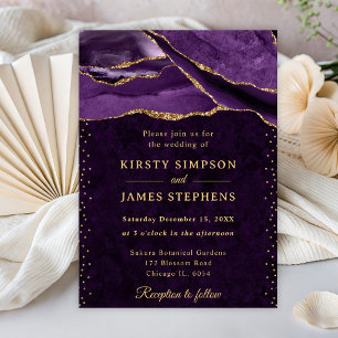 Convites Casamento com Ágata Brilhante Roxo e Dourado