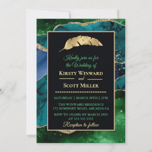 Convites Casamento com Ágata Brilho Azul Verde Dourado