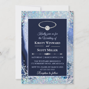 Convites Casamento com Ágata Brilho Prata Azul