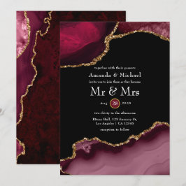 Convites Casamento com Ágata Burgundy e Dourado