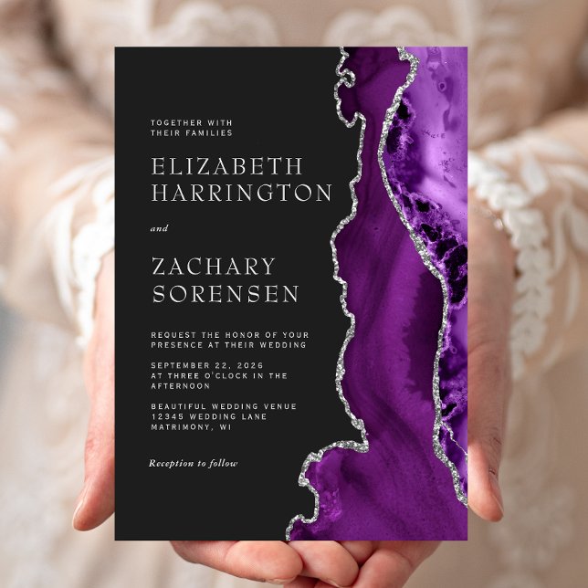 Convites Casamento com Agata de Prata Roxo (Criador carregado)