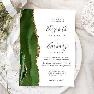 Convites Casamento com Ágata Dourada em Verde Caçador Moder