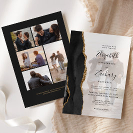 Convites Casamento com Ágata Dourada Preta 6-Fotos