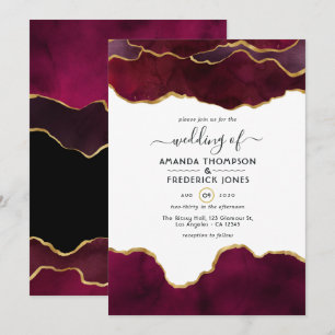 Convites Casamento com Ágata em Burgundy e Dourado