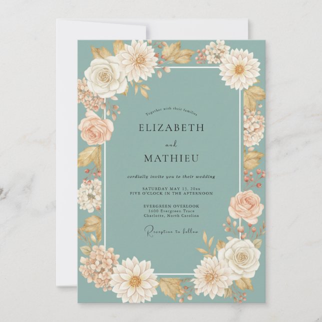 Convites Casamento com Água de Champanhe Dahlia (Frente)