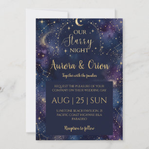 Convites Casamento com aguarela azul marinho em noite estre