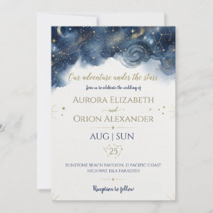 Convites Casamento com aguarela azul-marinho sob estrelas