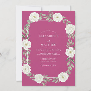Convites Casamento com Aguarela Branca Magenta