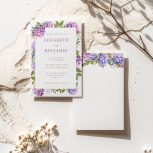 Convites Casamento com aguarela de Hortênsias Rosa e Roxo