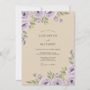Convites Casamento com Aguarela de Lilás Creme