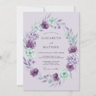 Convites Casamento com Aguarela Radiante de Lavanda e Horte