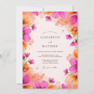 Convites Casamento com Aguarela Vibrante Magenta