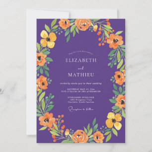 Convites Casamento com Amapola Laranja Violeta Botânica