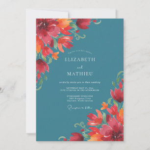 Convites Casamento com Amarelo-laranja e Azul-marinho