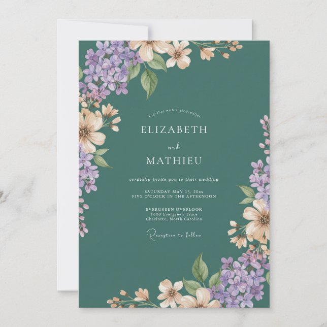 Convites Casamento com Âmbar Lilás Eucalipto (Frente)
