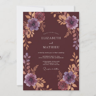 Convites Casamento com Ameixa Tinta Âmbar Folhagem