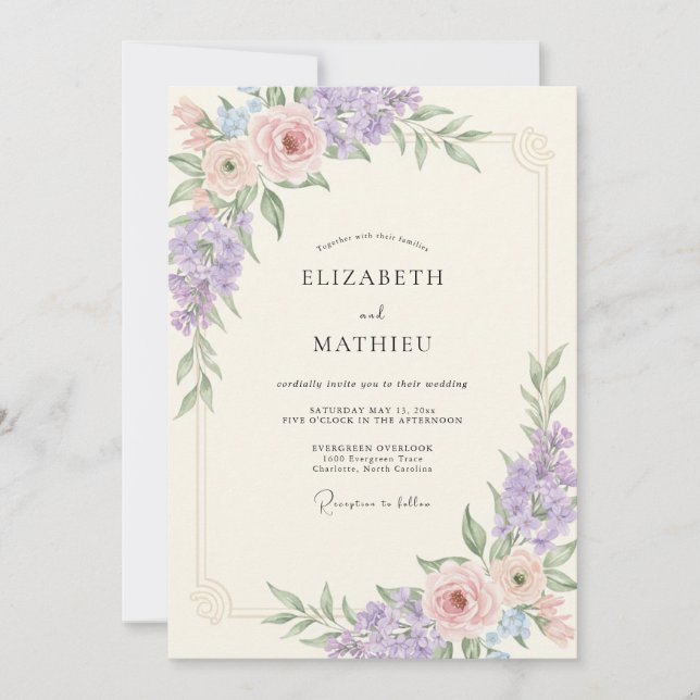 Convites Casamento com Amor-Perfeito Roxo Anastácia (Frente)