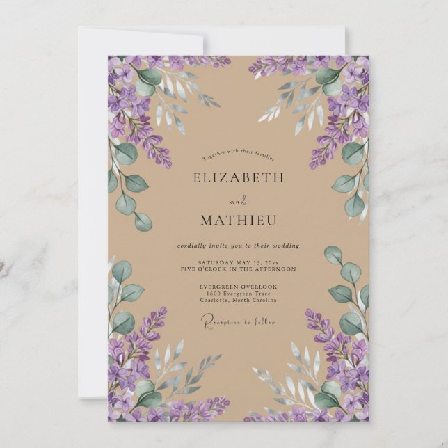 Convites Casamento com Amor-perfeito Tântalo Wisteria (Frente)