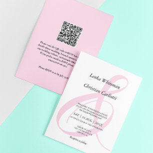 Convites Casamento com Ampersand em Rosa Desbotado e QR-Cod