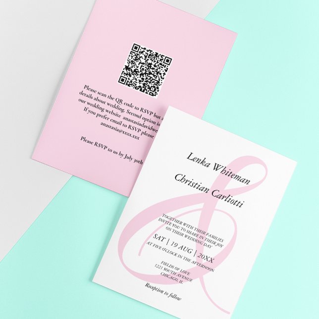 Convites Casamento com Ampersand em Rosa Desbotado e QR-Cod (Criador carregado)