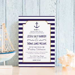 Convites Casamento com Âncora Marinho e Stripe Branca
