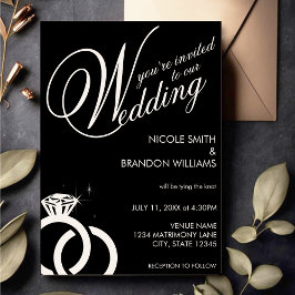 Convites Casamento com Anéis de Diamante Branco e Preto