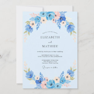 Convites Casamento com Anêmona Azul Pêssego