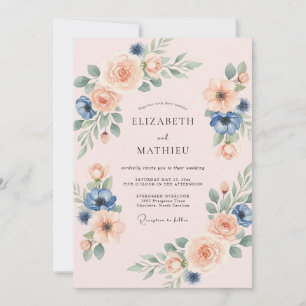 Convites Casamento com Anêmona Azul Turvo Pêssego