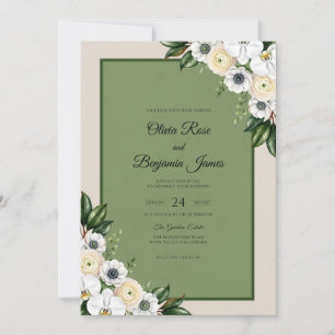 Convites Casamento com Anêmona Branca Oliva