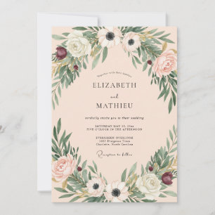 Convites Casamento com Anêmona Creme Borgonha