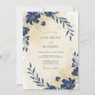 Convites Casamento com Anêmona Creme Índigo