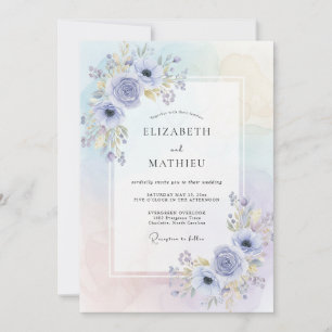 Convites Casamento com Anêmona Dourada e Periwinkle