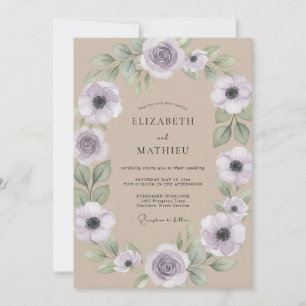 Convites Casamento com Anêmona Lilás Bege