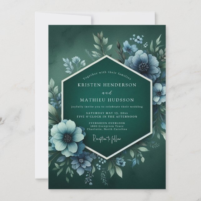 Convites Casamento com Anêmona Nebulosa Viridiana (Frente)