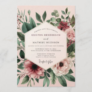Convites Casamento com Anêmona Sage Blush