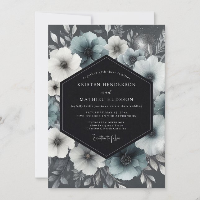 Convites Casamento com Anêmona Slate Moody (Frente)