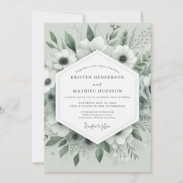 Convites Casamento com Anêmona Sussurrante de Salvia (Frente)