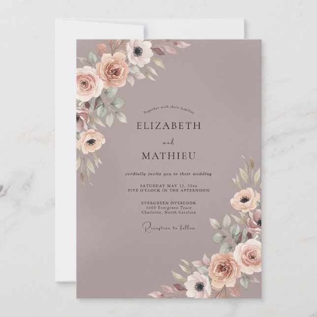 Convites Casamento com Anêmona Violeta Empoeirada (Frente)