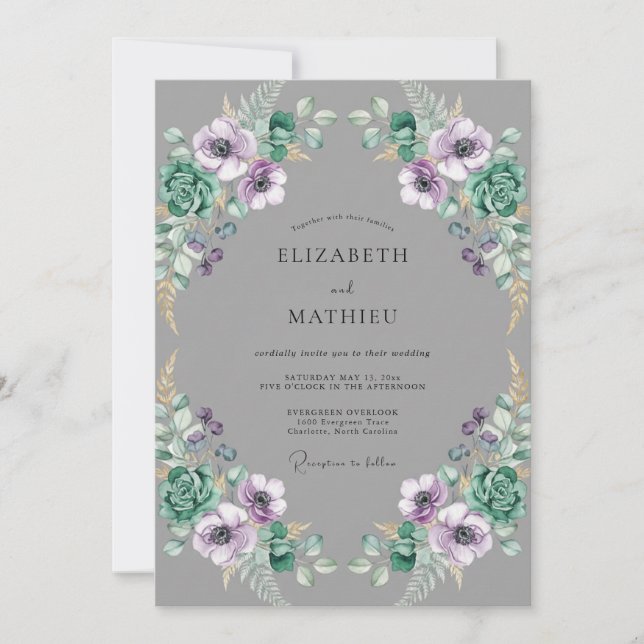 Convites Casamento com Anêmona Violeta Slate (Frente)