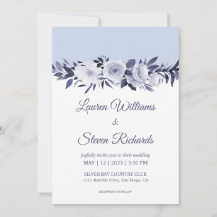 Convites Casamento com Antoinette Azul Branco Personalizado