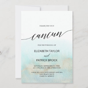 Convites Casamento com Aqua e Dourada Watercolor Beach Canc