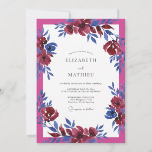 Convites Casamento com Aquarela Água-Marinha Fúcsia