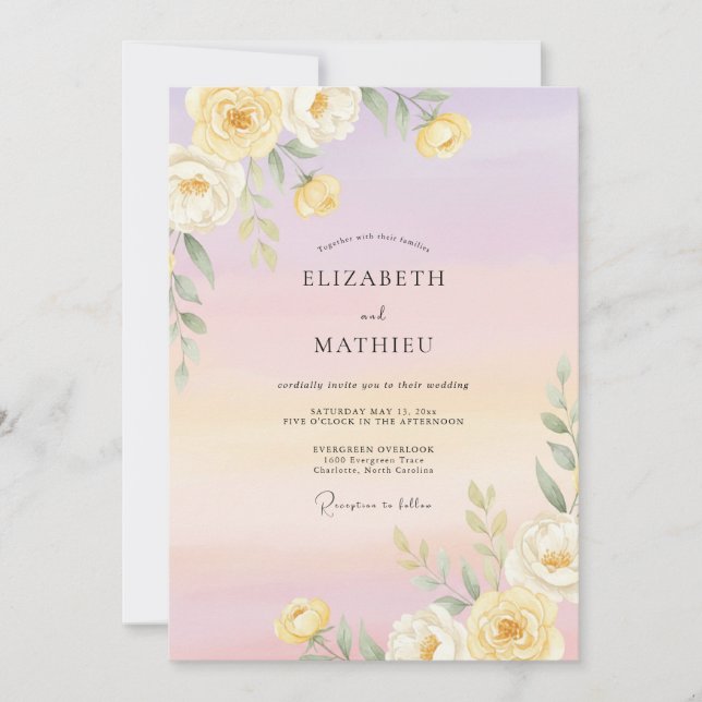 Convites Casamento com Aquarela Arejada de Lavanda (Frente)